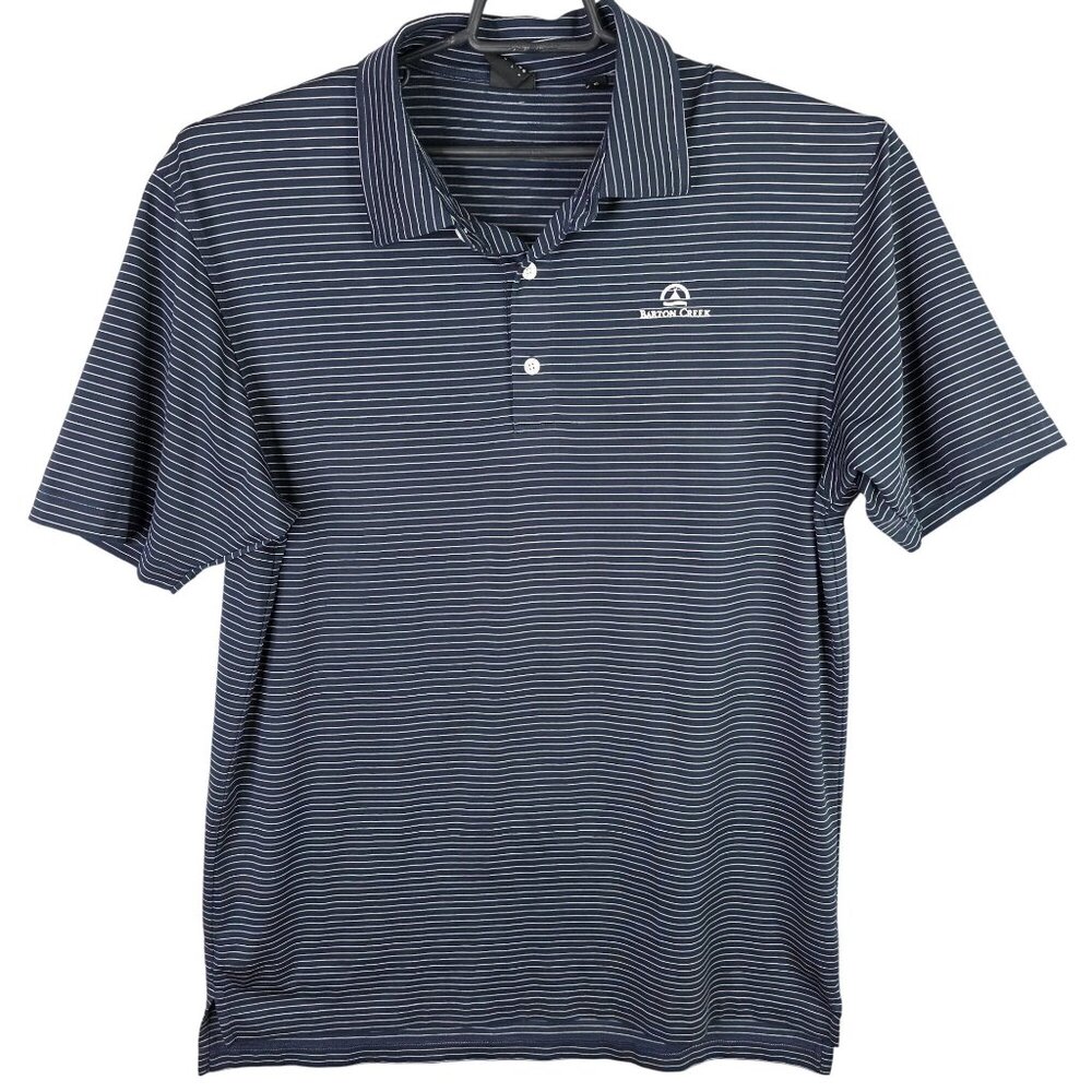 Mens Dunning Golf Blue White Striped Golf Polo Shirt Short Sleeve Polyester XL